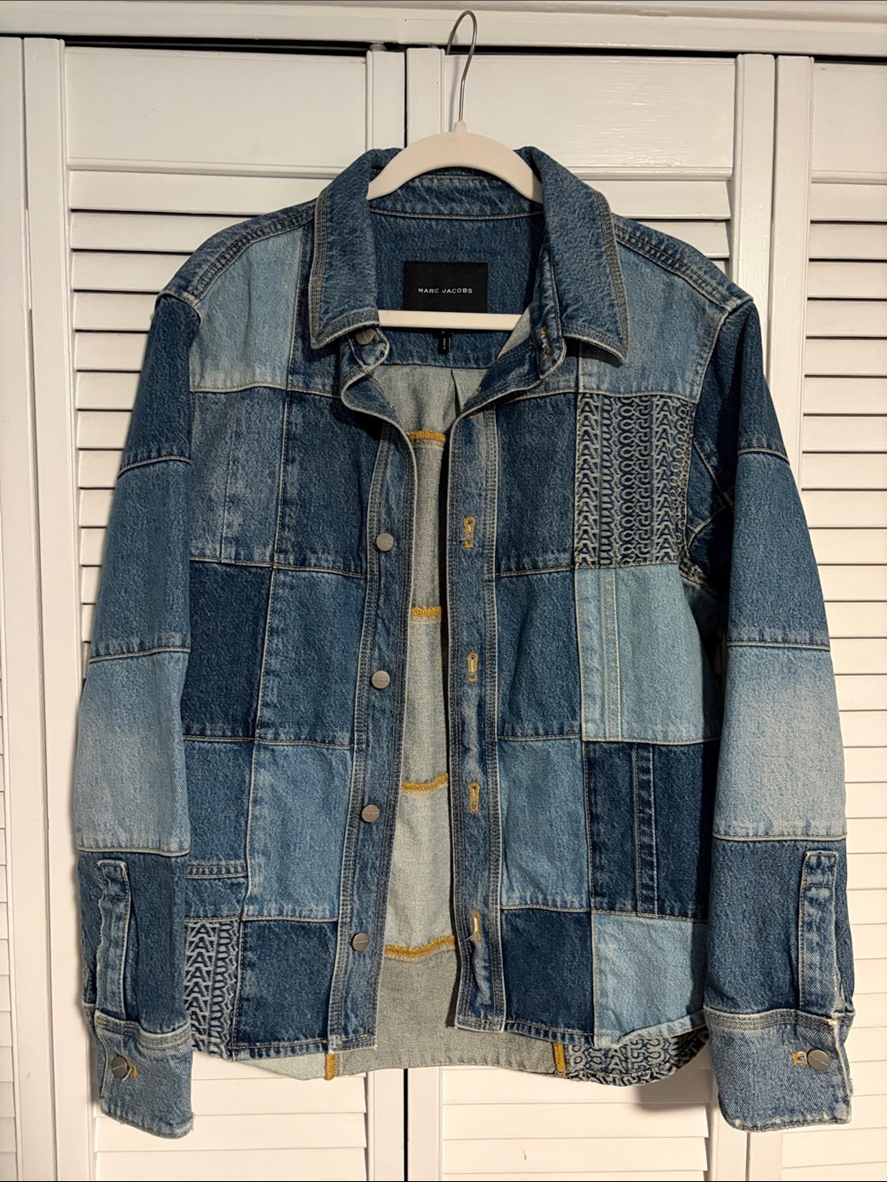 Marc Jacobs Patchwork Denim Jacket in Mixed Blue Washes